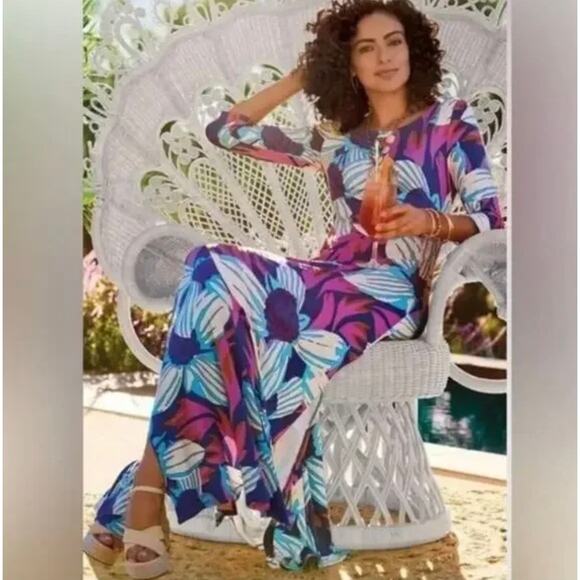 Soft Surroundings NWT Serena Maxi Nazarine Blue Multi Dress XL Retail $130 - Picture 4 of 9